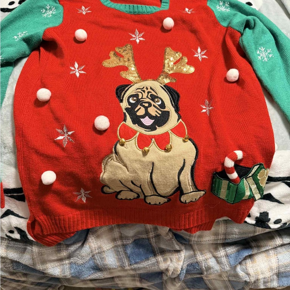 Holiday Pug Sweater - Red and Green